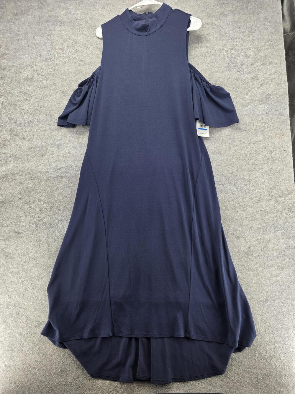 Kensie Dress Womens XL Blue Trapeze & Swing Hi-Low Mock Neck Cold Shoulder